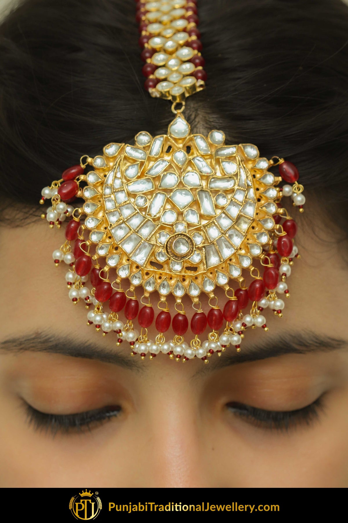 Feiyaz Gold Finished Rubby Kundan Tikka | Punjabi Traditional Jewellery Exclusive