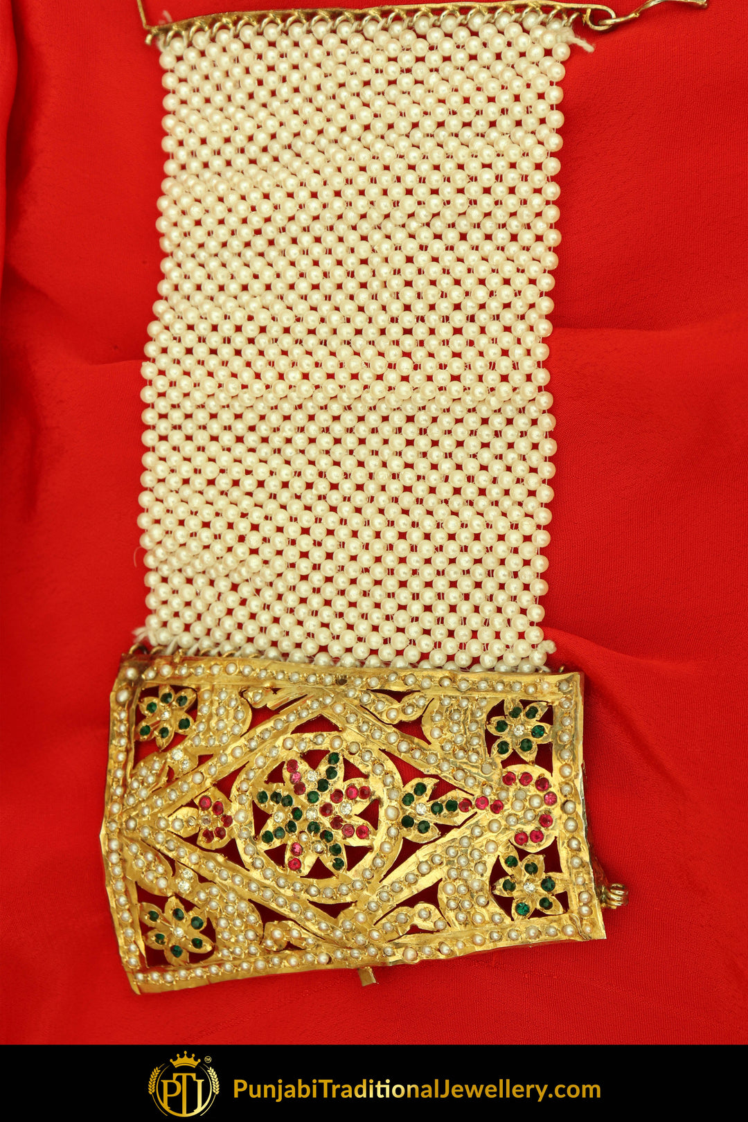 Gold Finished Emerald Rubby Jadau Bracelet | Punjabi Traditional Jewellery Exclusive