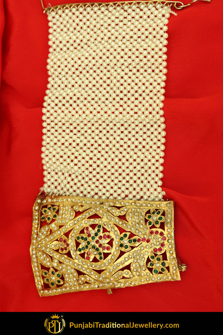 Gold Finished Emerald Rubby Jadau Bracelet | Punjabi Traditional Jewellery Exclusive