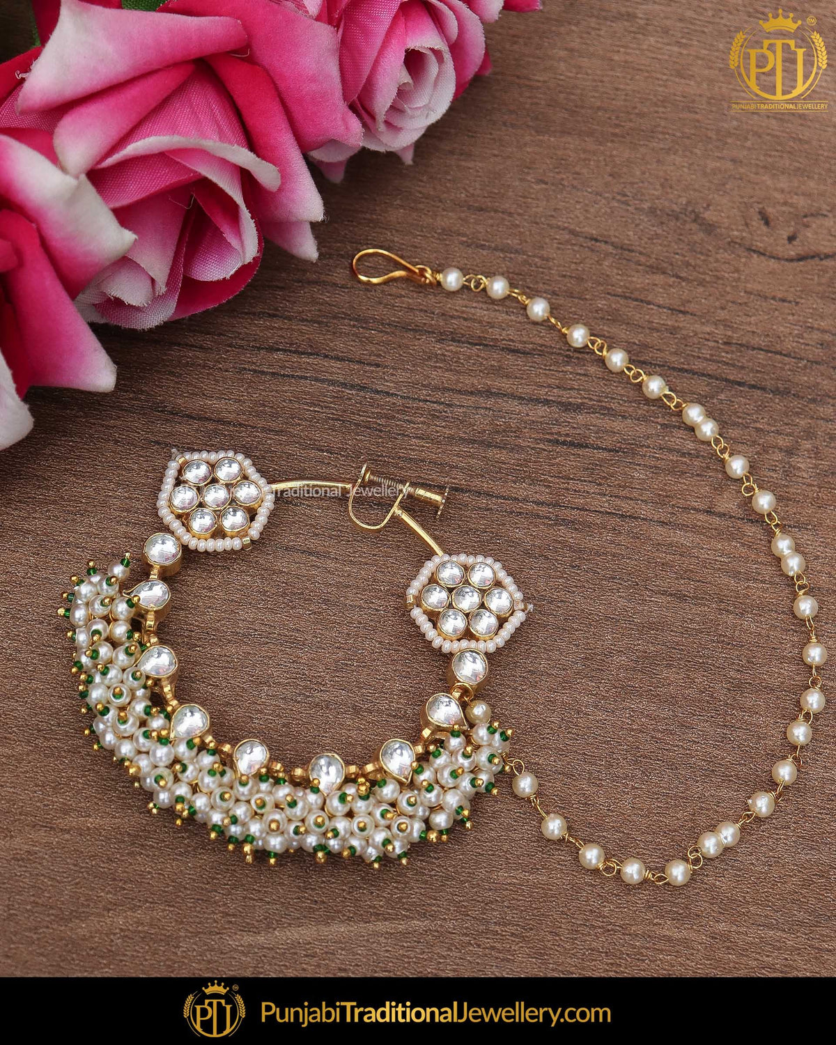 Gold Finished Kundan Pearl Nath | Punjabi Traditional Jewellery Exclusive