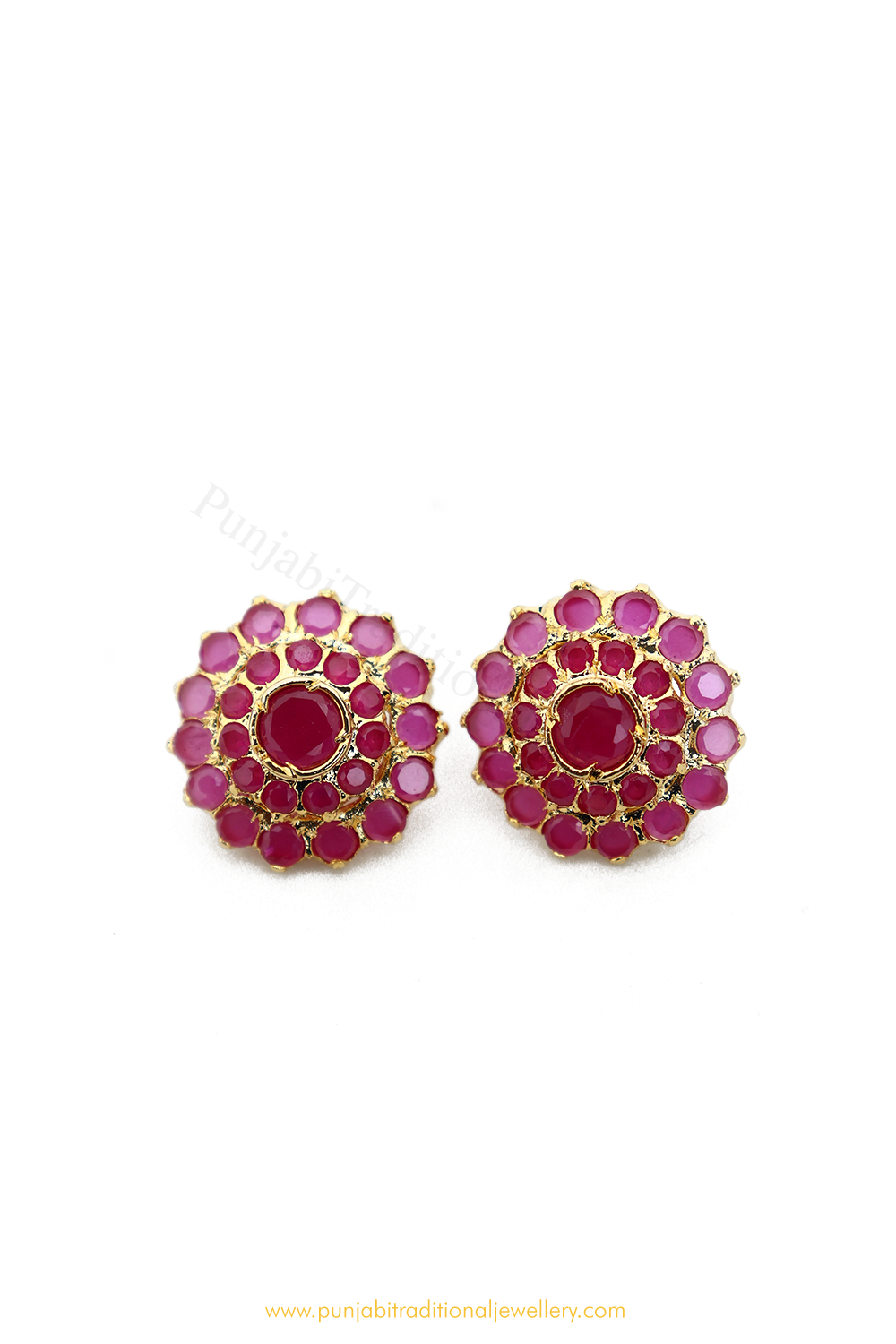 Gold Finished Rubby AD Studs By  PTJ