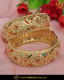 Gold Finished Navratan Jadau Karra Bangles (Pair)| Punjabi Traditional Jewellery Exclusive