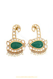 Gold Finished Emerald Kundan Earrings by PTJ