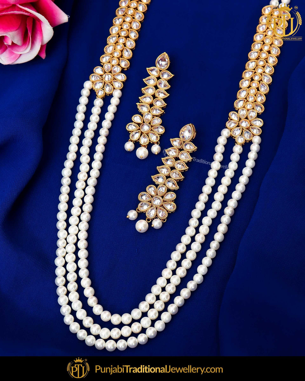 Antique Gold Finished Champagne Stone Pearl Long  Set  | Punjabi Traditional Jewellery Exclusive