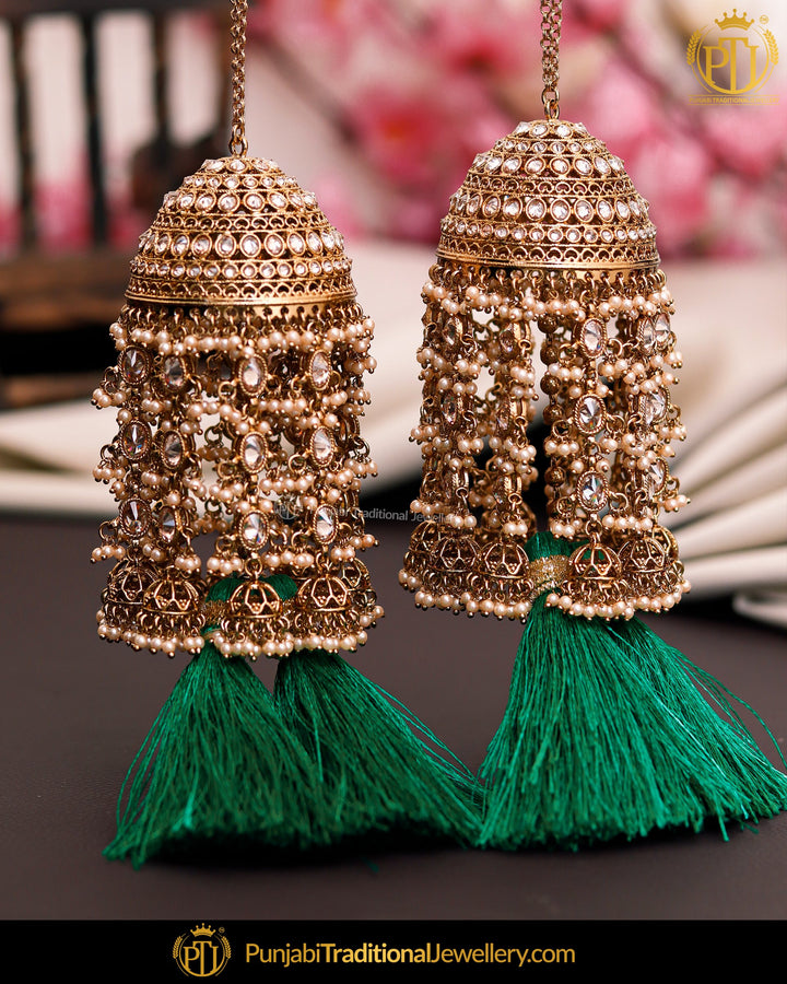 Gold Finished Champagne Stone Green Tassel  Bridal Kalira