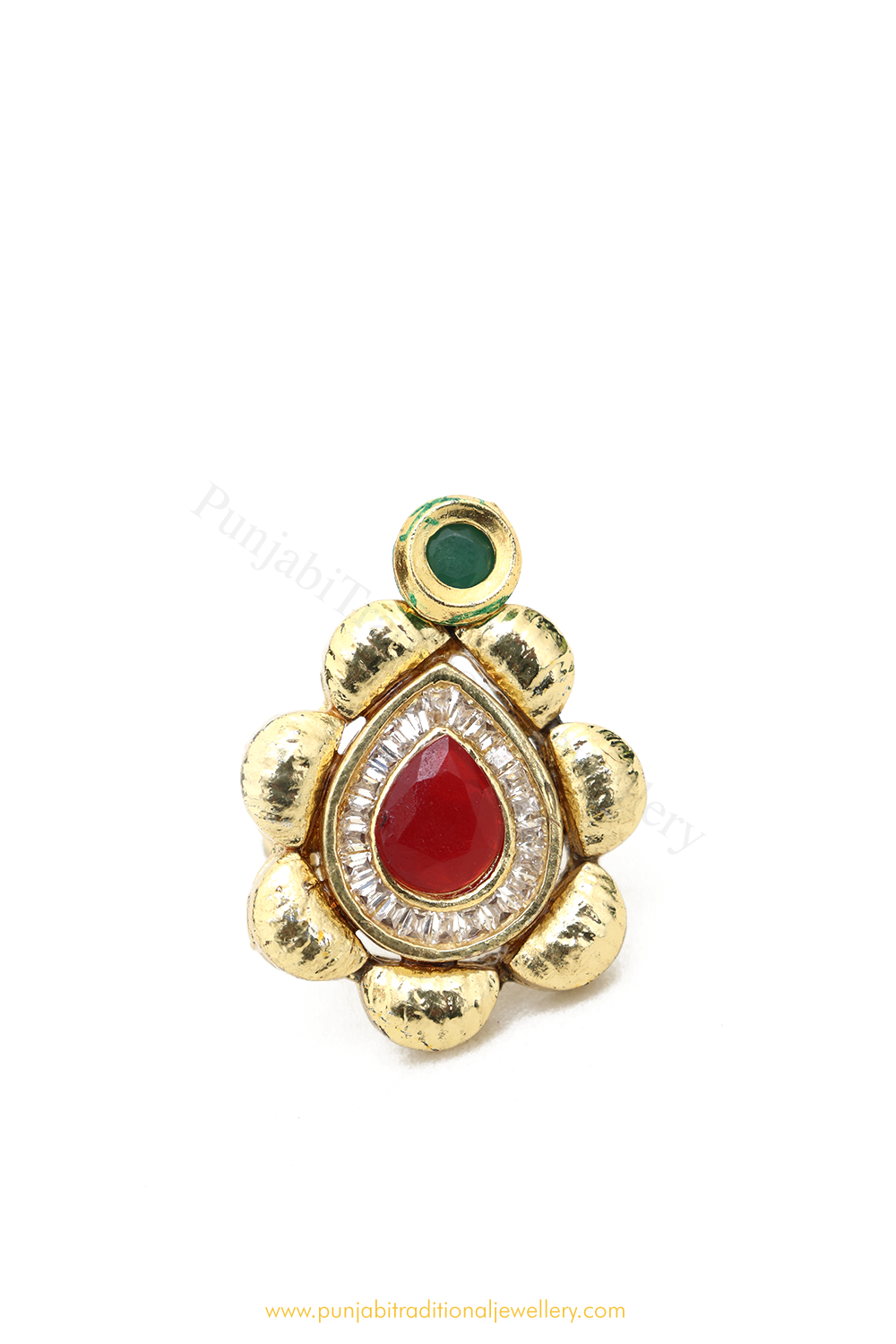 Buy PANASH Gold-plated White Green Kundan-studded Hand-painted Adjustable  Cocktail Finger Ring Online