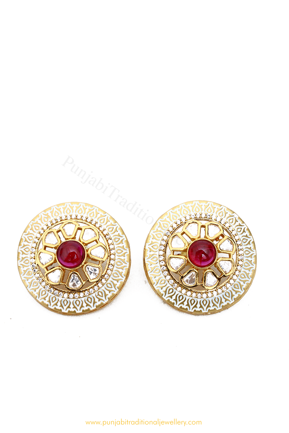 Gold Finished Rubby Kundan Studs By PTJ