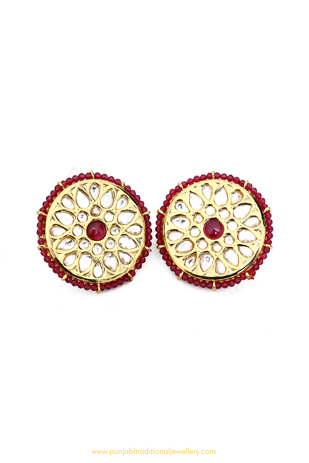 Gold Finished Rubby Kundan Studs By PTJ