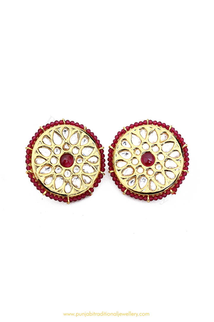 Gold Finished Rubby Kundan Studs By PTJ