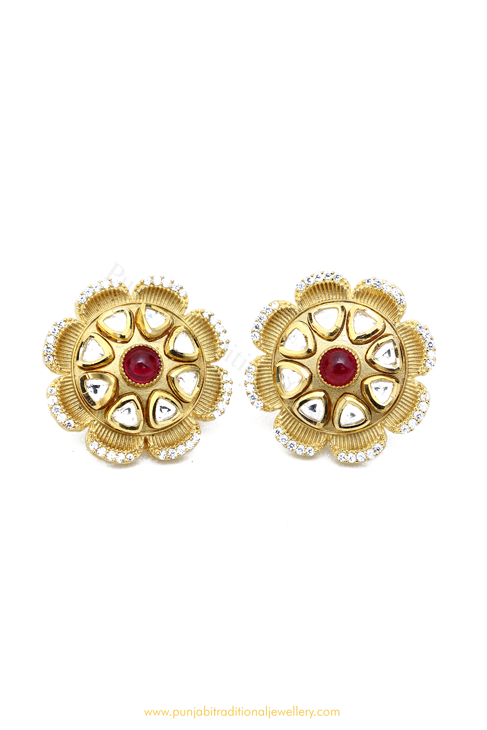 Gold Finished Rubby Kundan Studs By PTJ