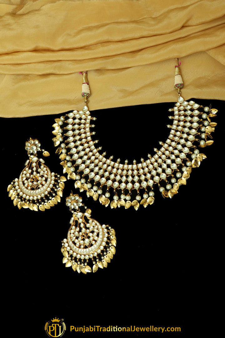 Faiqa Kundan Pippal Patti Pearl Necklace Set | Punjabi Traditional Jewellery Exclusive