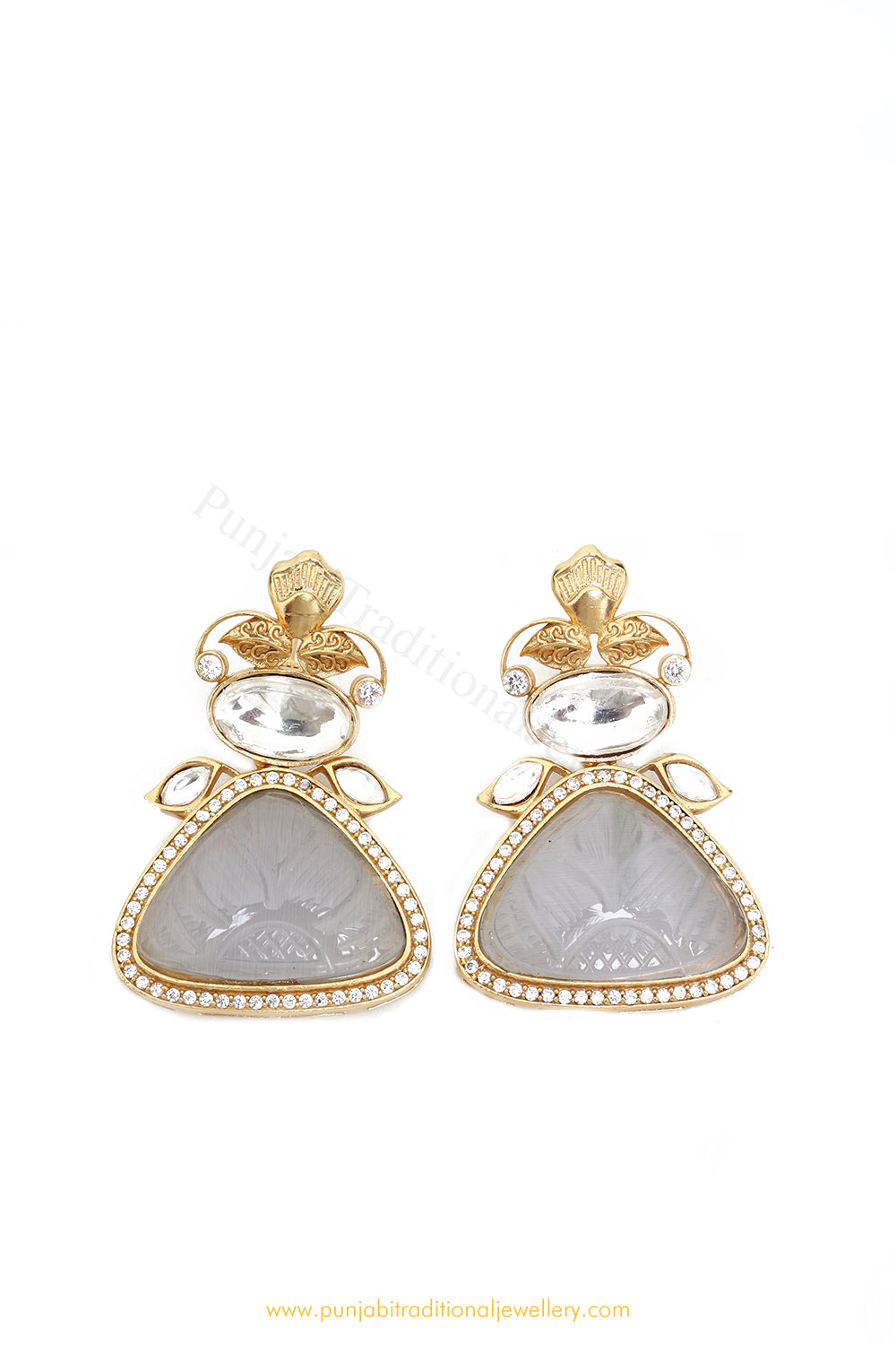 Gold Finished Fusion Kundan Earrings by PTJ