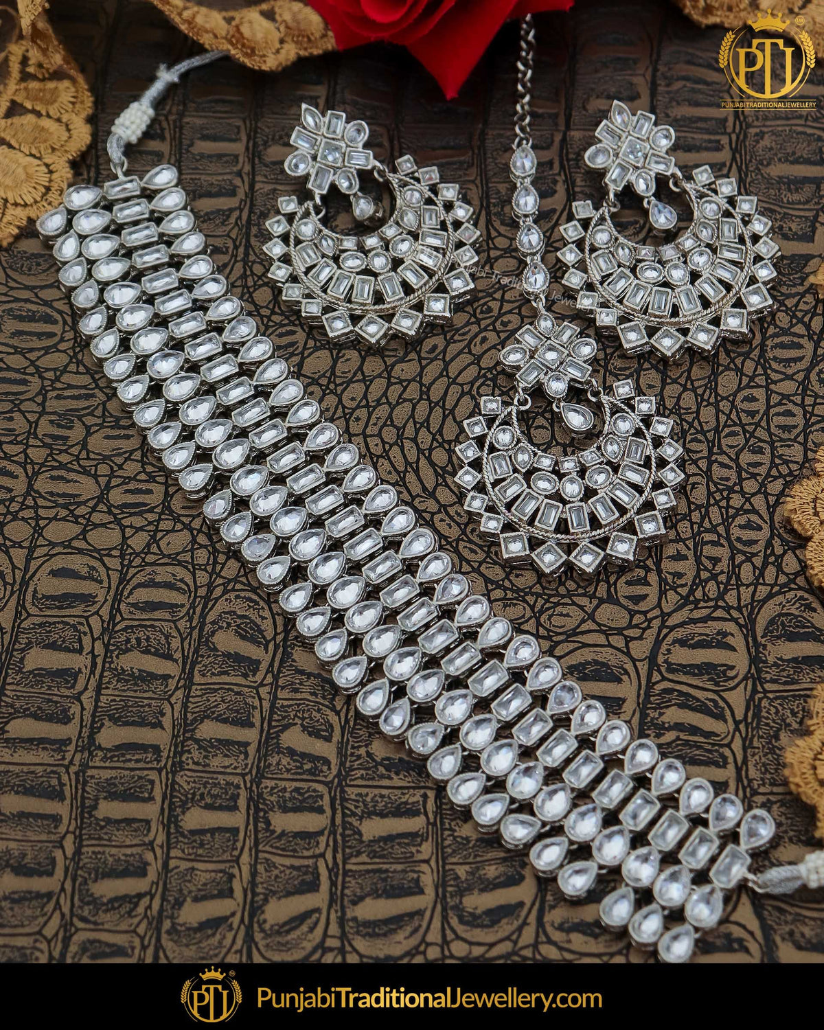 Silver Finished Polki Choker Necklace Set | Punjabi Traditional Jewellery Exclusive