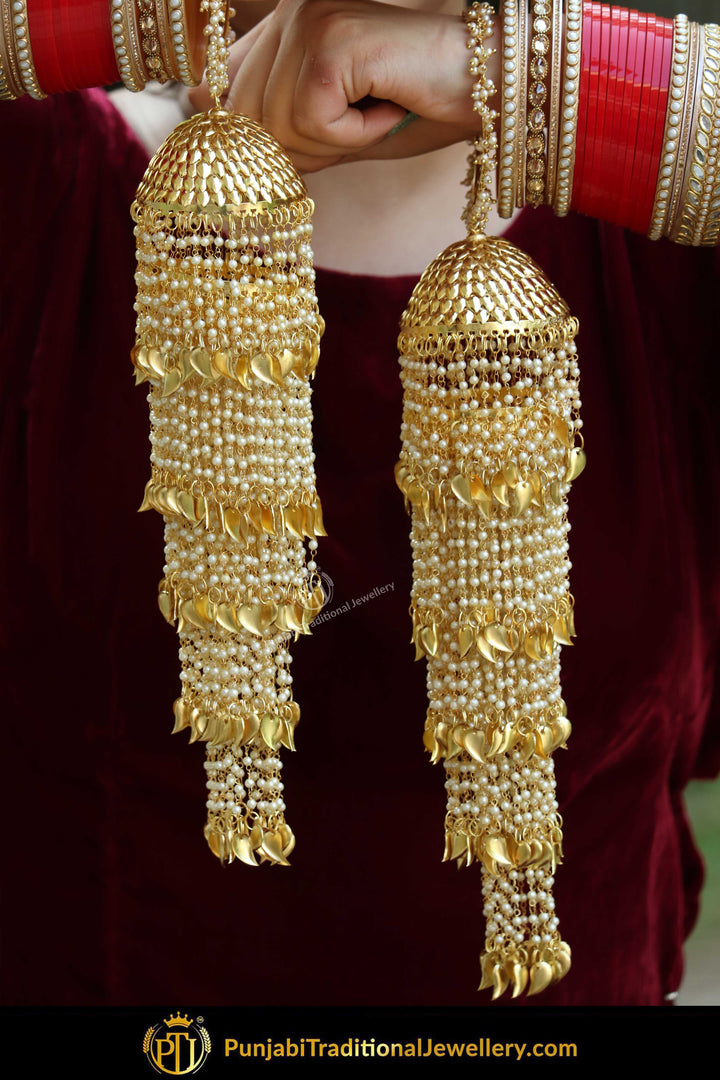 Gold Finished Pearl Pippal Patti Bridal Kalira & Polki Red Bridal Chura | Punjabi Traditional Jewellery Exclusive