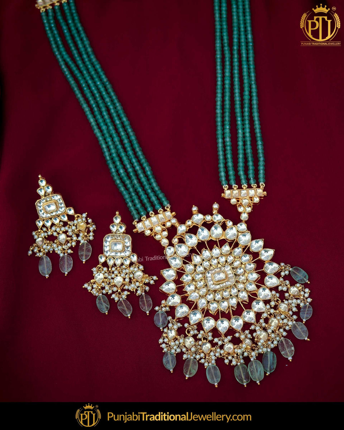 Emerald Kundan Pearl Necklace Set | Punjabi Traditional Jewellery Exclusive