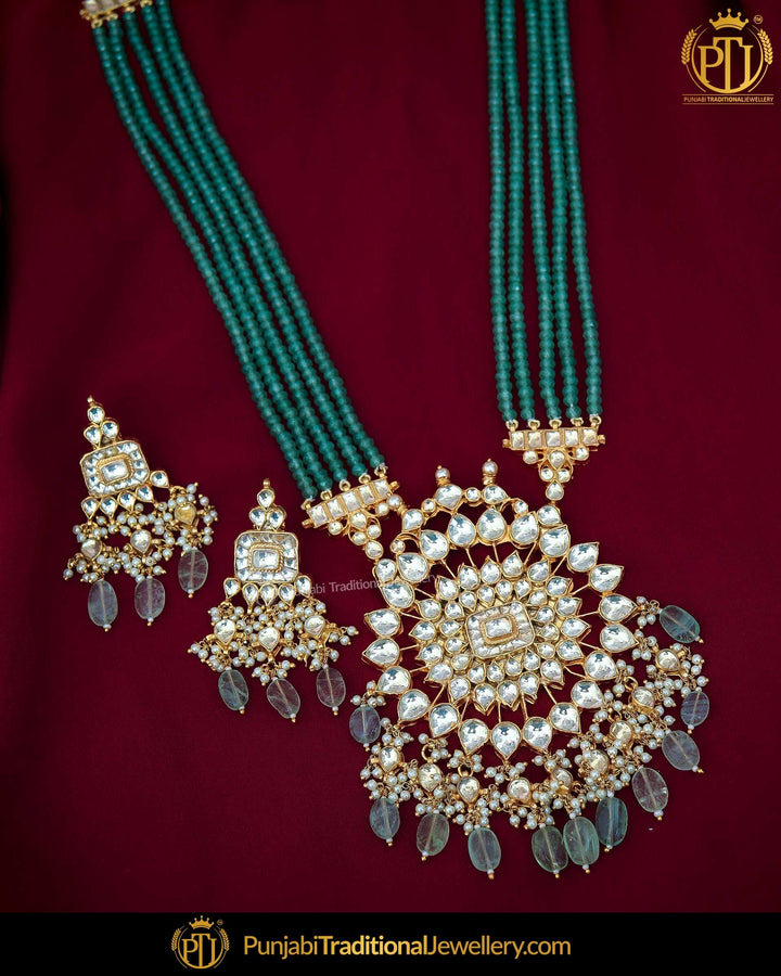 Emerald Kundan Pearl Necklace Set | Punjabi Traditional Jewellery Exclusive