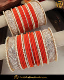 AD Stone Orange Thread Pearl Bangles Set (Both Hands Pair) | Punjabi Traditional Jewellery Exclusive