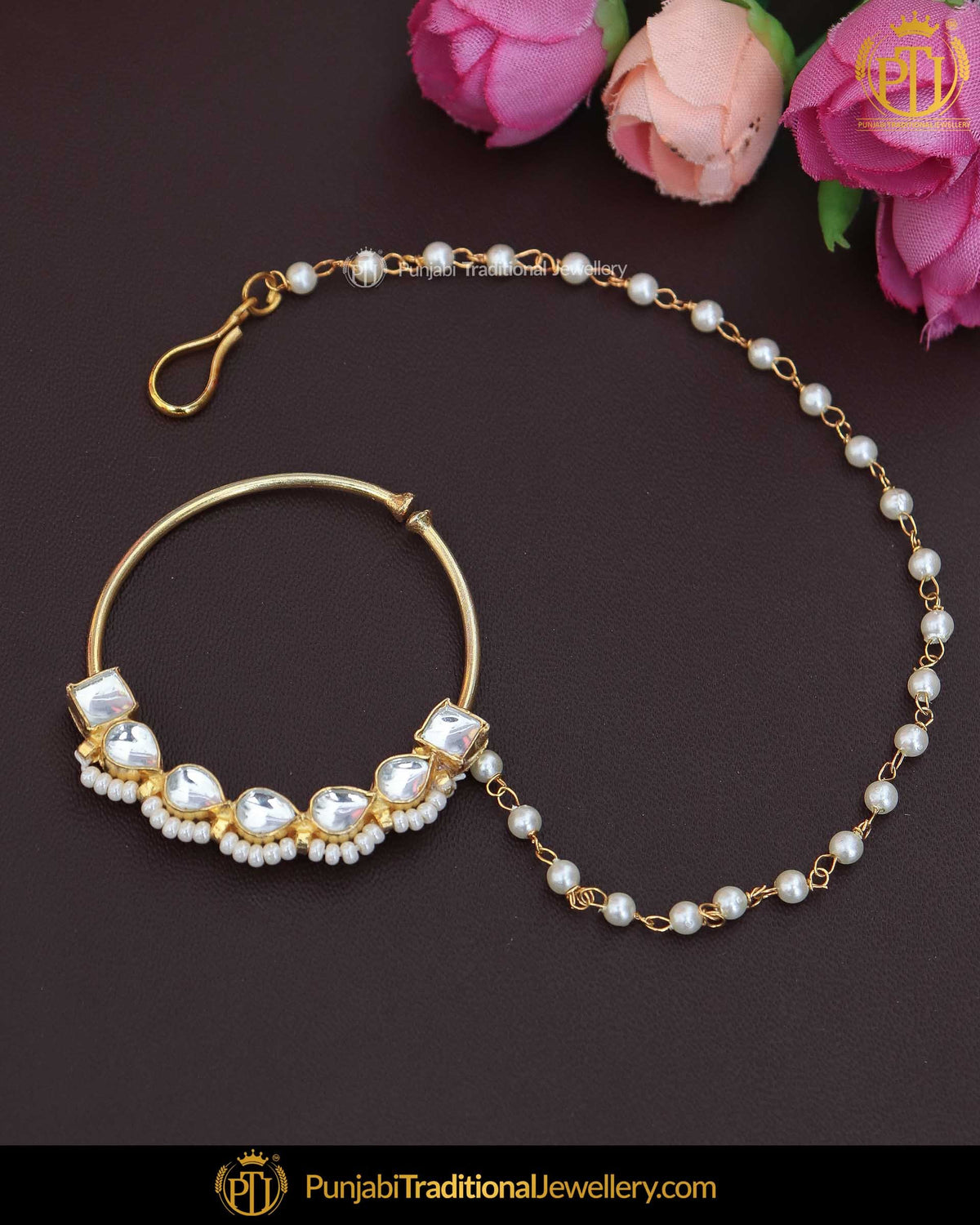 Gold Finished Kundan Pearl Nath | Punjabi Traditional Jewellery Exclusive