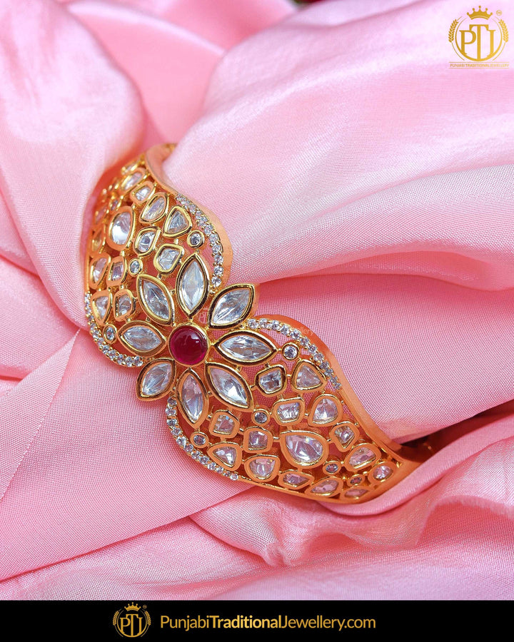 Gold Finished Rubby Kundan Bracelet | Punjabi Traditional Jewellery Exclusive