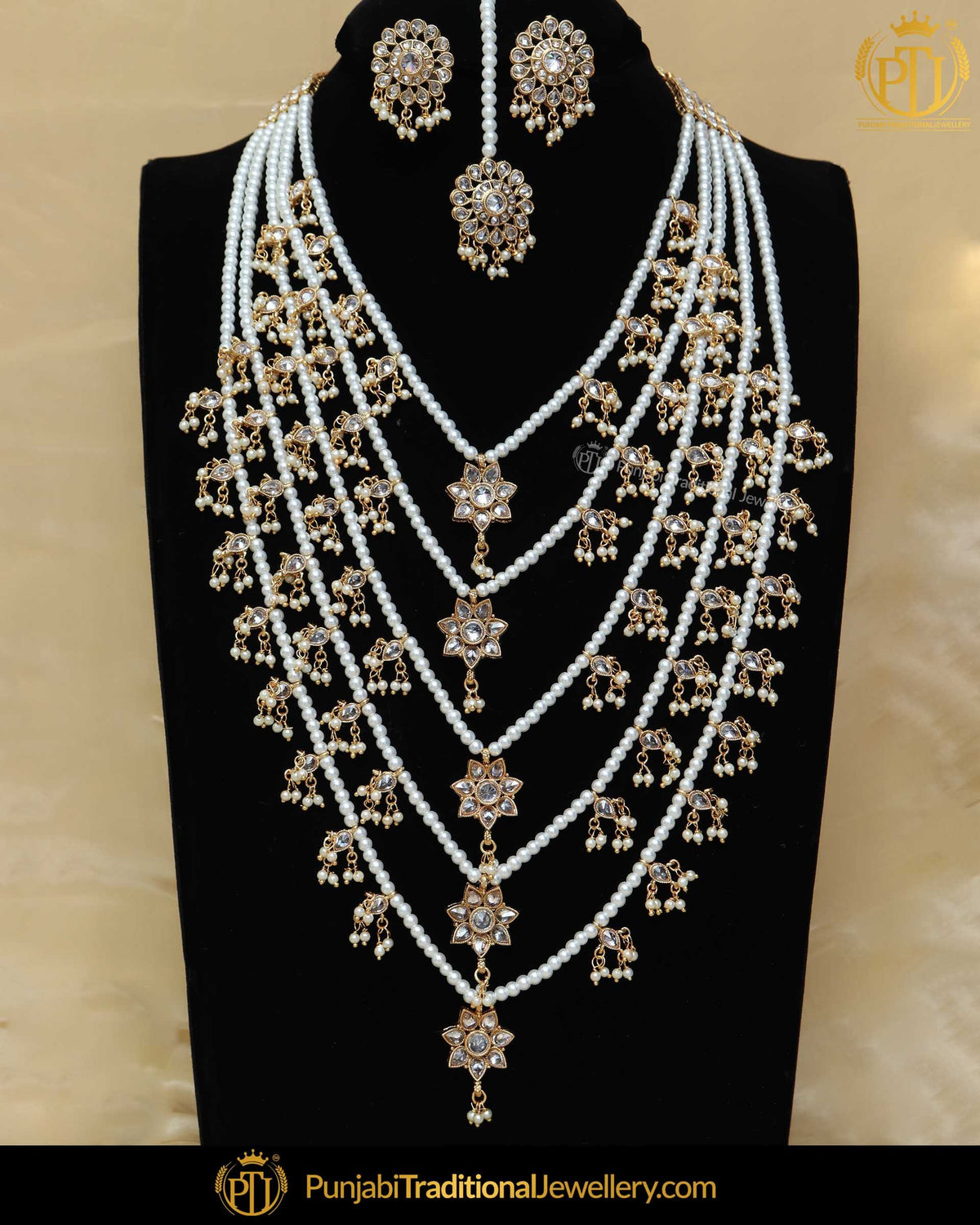 Antique Gold Finished Pearl Long  Set  | Punjabi Traditional Jewellery Exclusive
