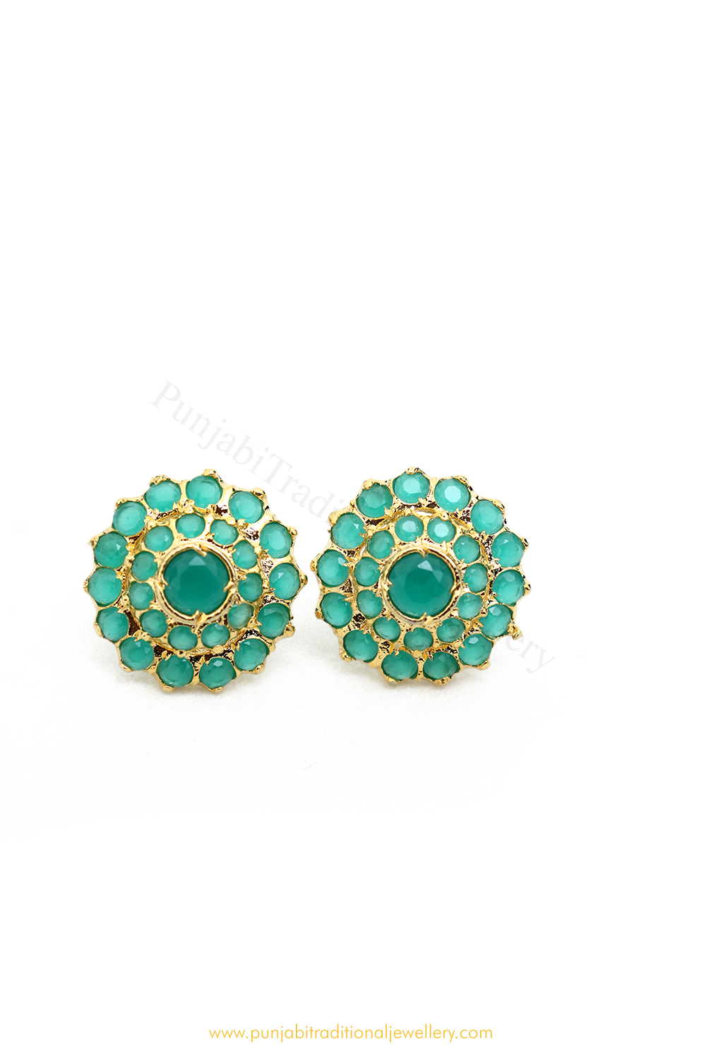 Gold Finished Emerald AD Studs By  PTJ