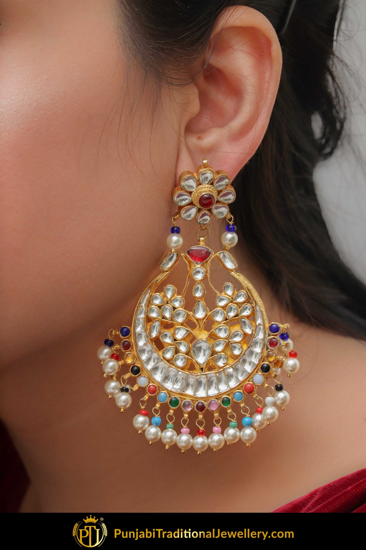 Hadiyah Multi Kundan Earring Tikka Set | Punjabi Traditional Jewellery Exclusive