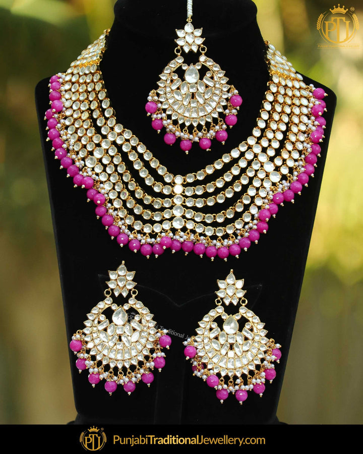 Gold Finished Pink Pearl Kundan Necklace Set | Punjabi Traditional Jewellery Exclusive