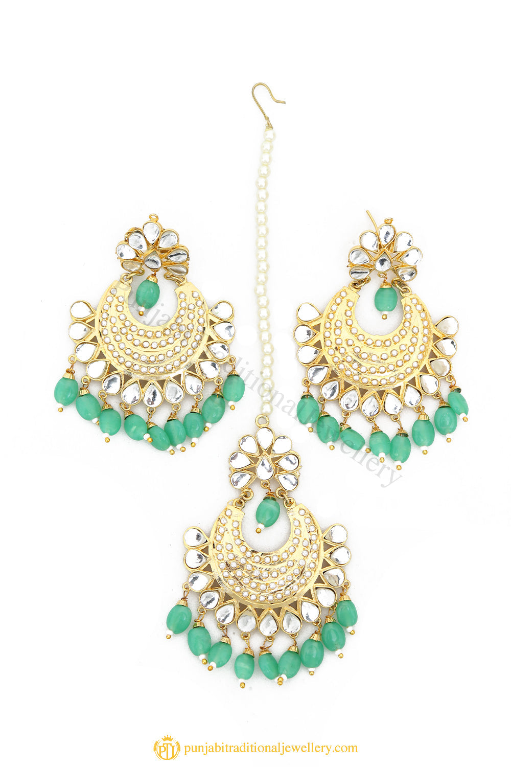 Gold Finished Earrings & Tikka Set by PTJ