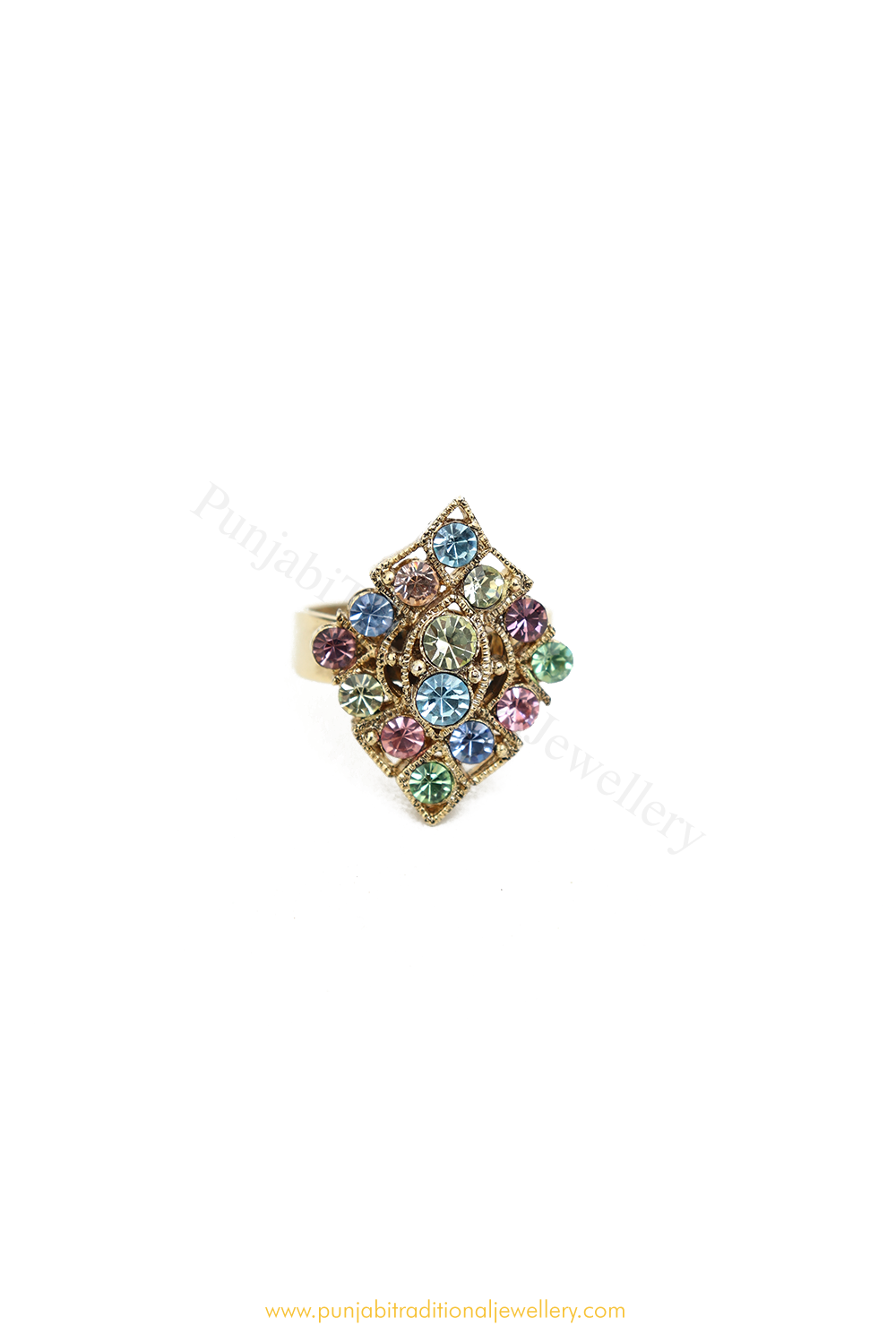 Gold Finished Navratan Kundan Ring By PTJ