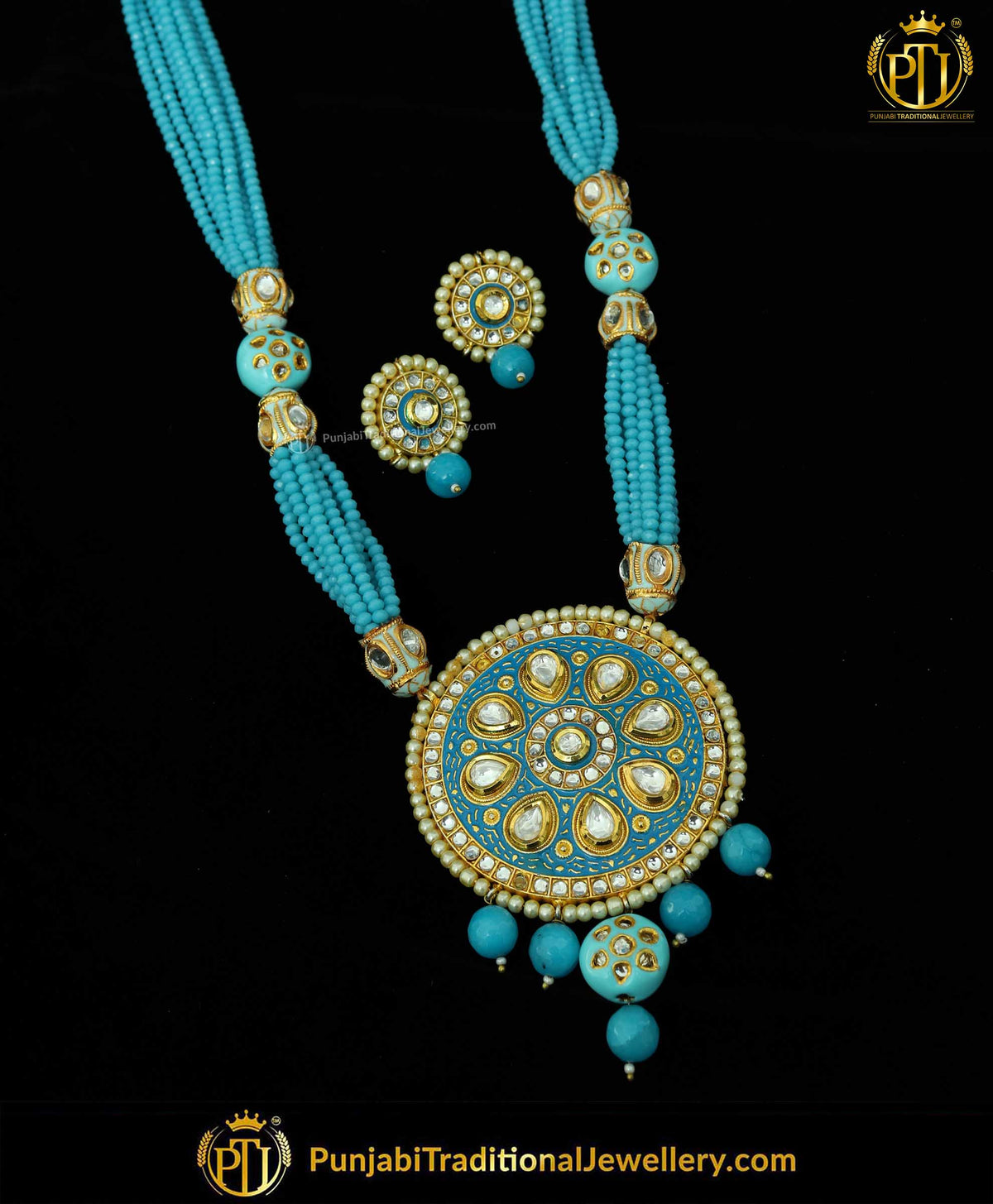 Firozi Hand-Painted Mugal Mala & Earrings | Punjabi Traditional Jewellery Exclusive