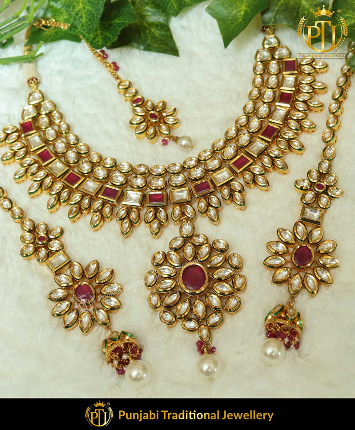Kundan Necklace Set With Sahare Earrings Red Color | Punjabi Traditional Jewellery Exclusive