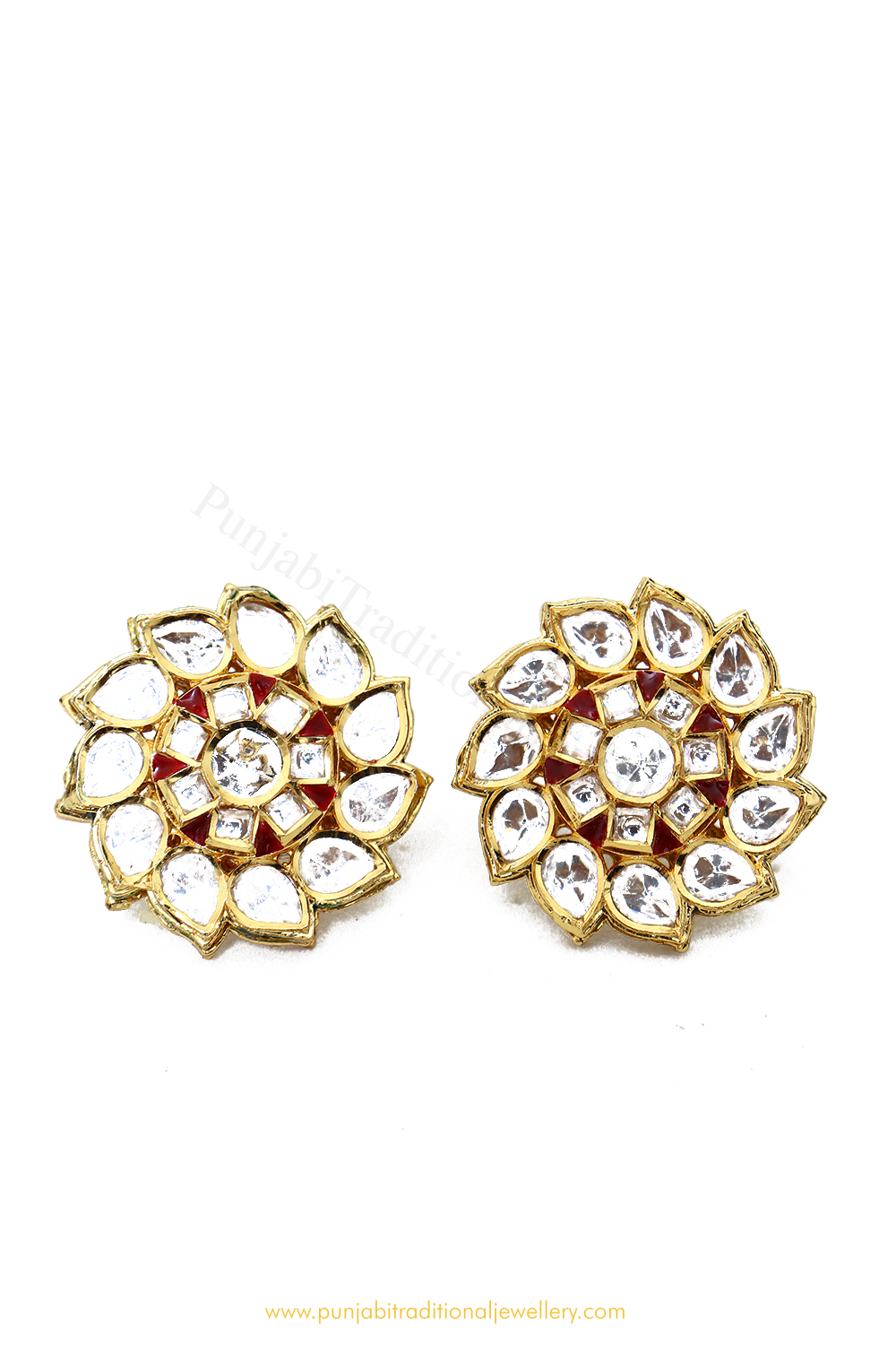 Gold Finished Rubby Kundan Studs By PTJ