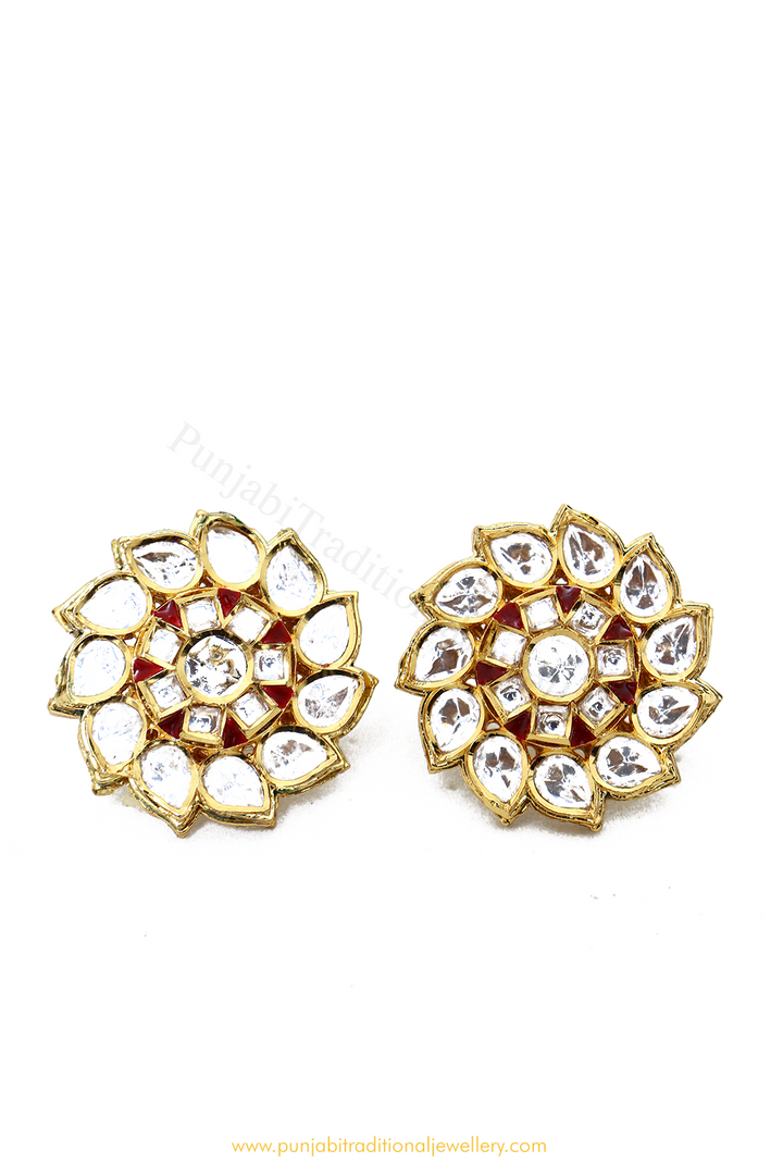 Gold Finished Rubby Kundan Studs By PTJ