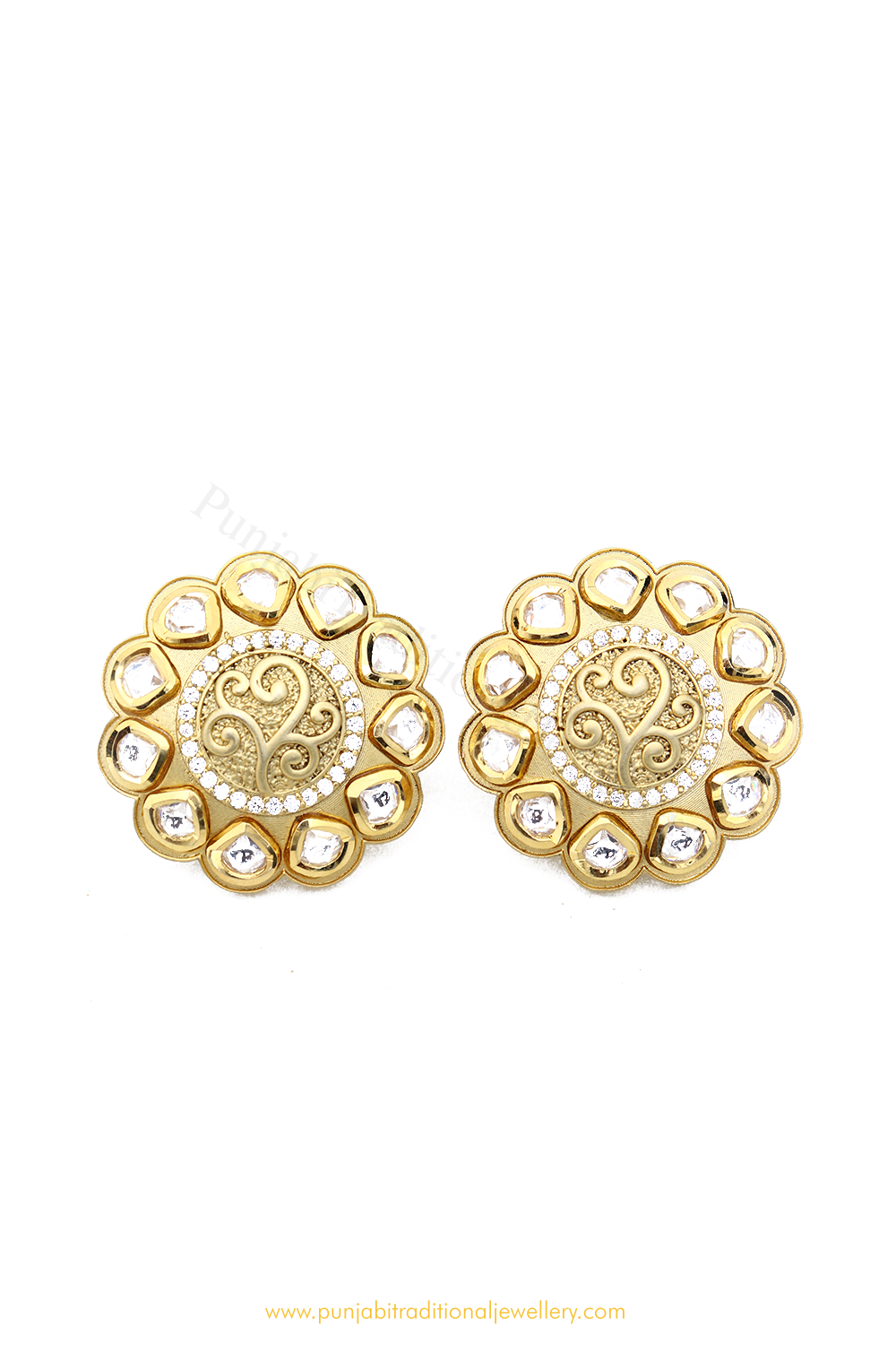 Gold Finished Kundan Studs By PTJ