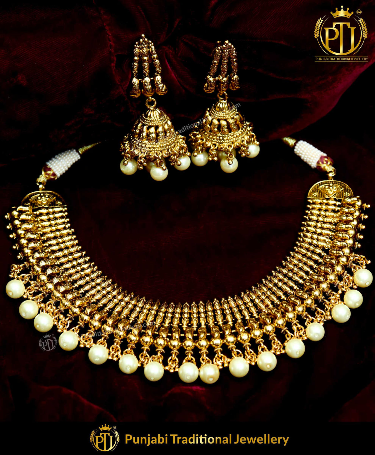 Antique Gold Rajwada Pearl Necklace Set | Punjabi Traditional Jewellery Exclusive