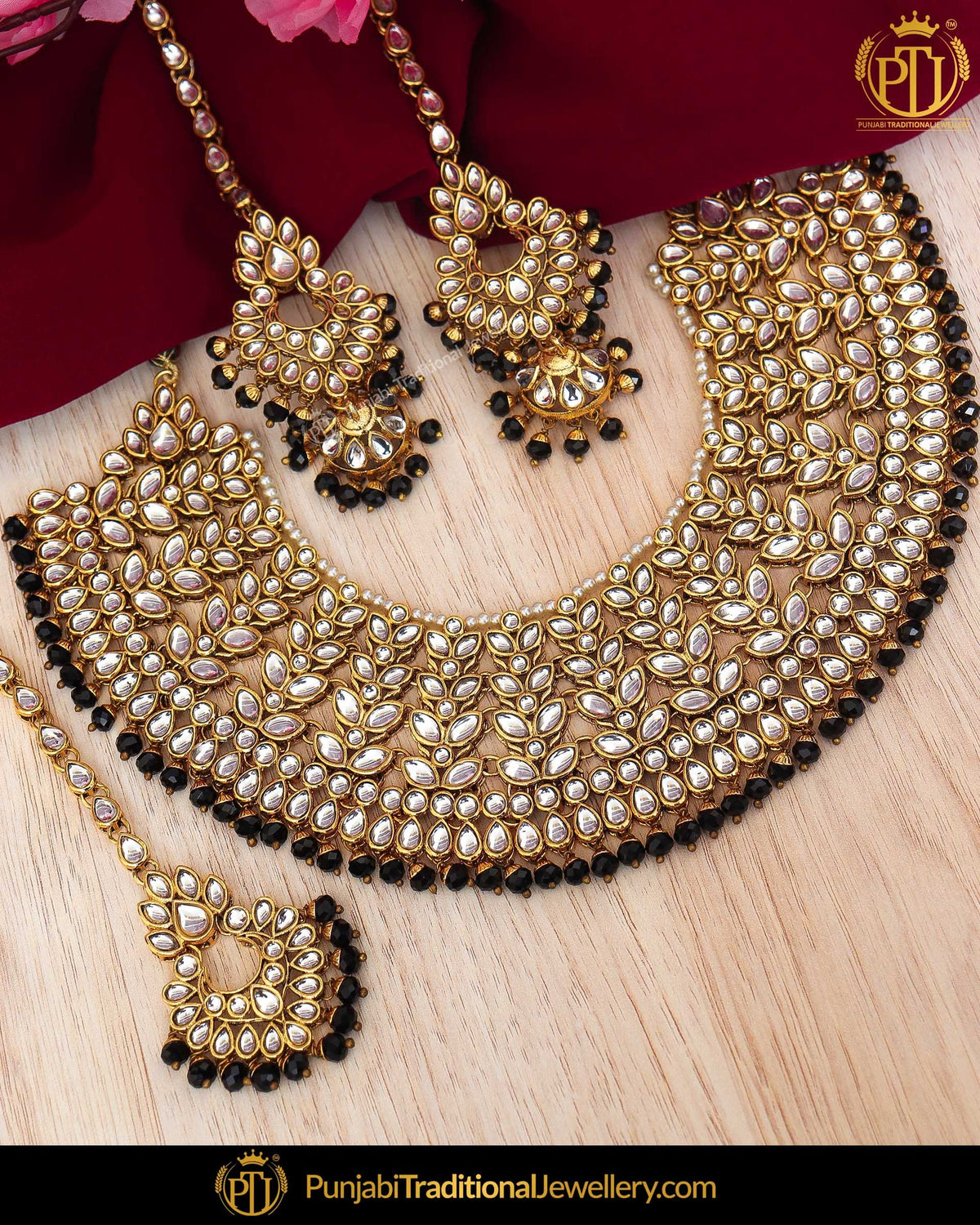 Gold Finished Black Kundan Pearl Choker Necklace & Sahare Earrings | Punjabi Traditional Jewellery Exclusive