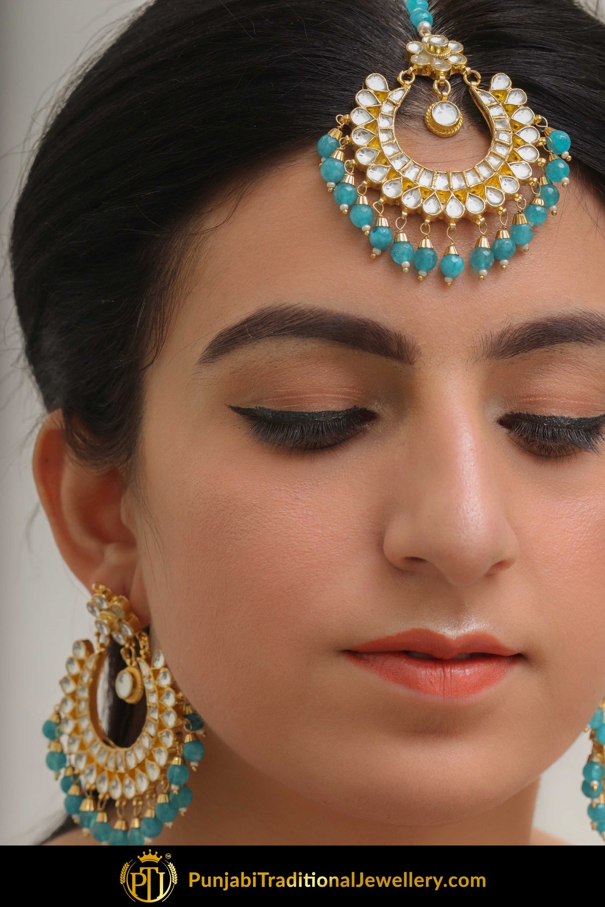 Amreen Firozi Kundan Earring Tikka Set | Punjabi Traditional Jewellery Exclusive