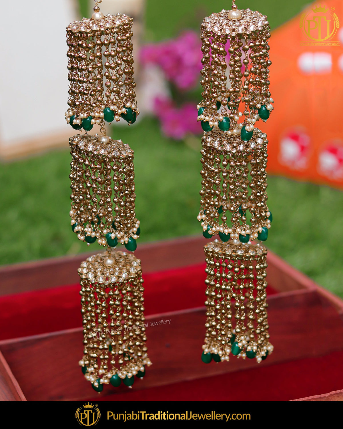 Gold Finished Champagne Stone Green Pearl Bridal Kalira