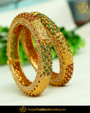 Antique Gold Finished Rubby Green Johda bangles Openable Bangles (Pair) | Punjabi Traditional Jewellery Exclusive