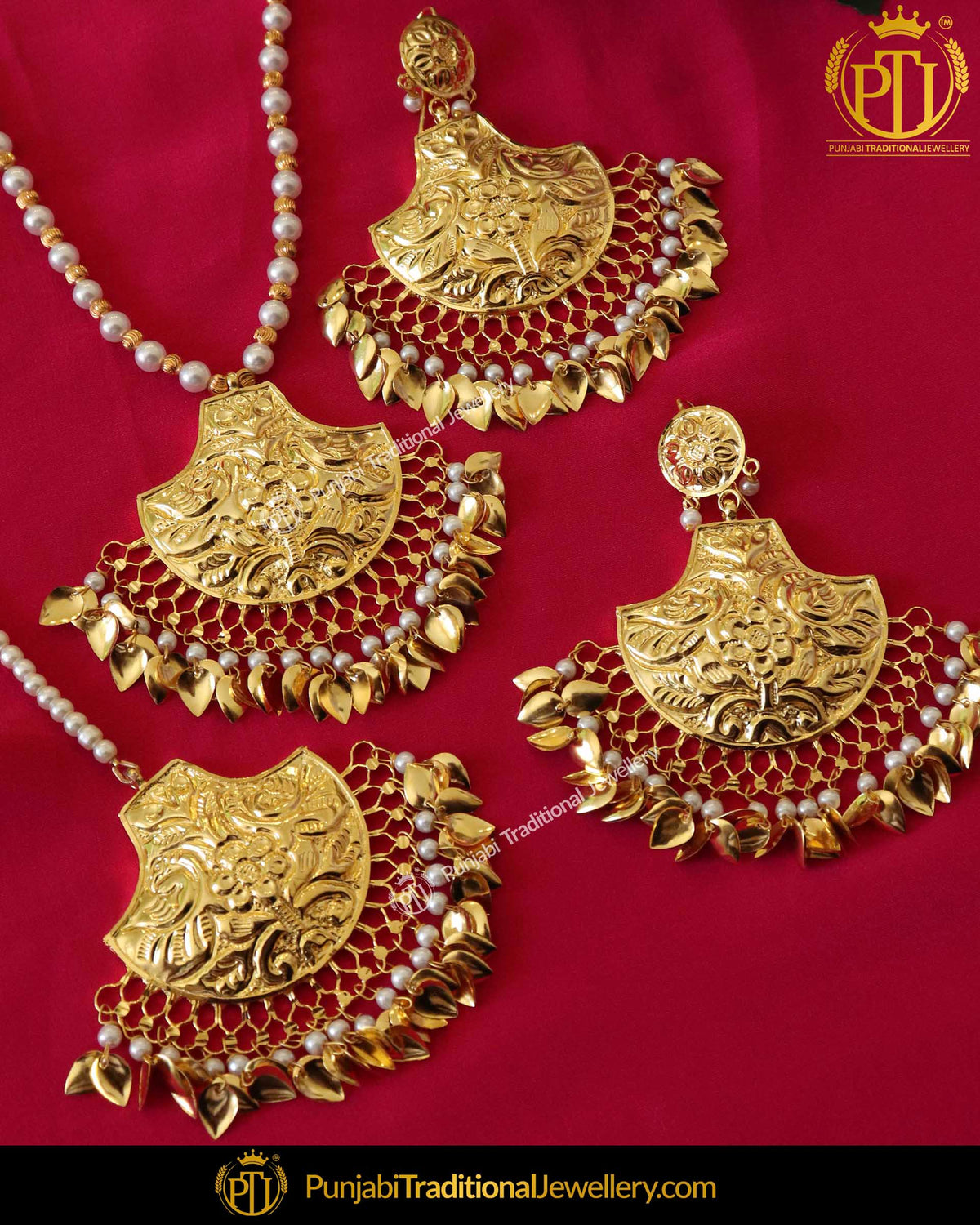 Gold Finished Patra Pippal Patti Necklace Set | Punjabi Traditional Jewellery Exclusive