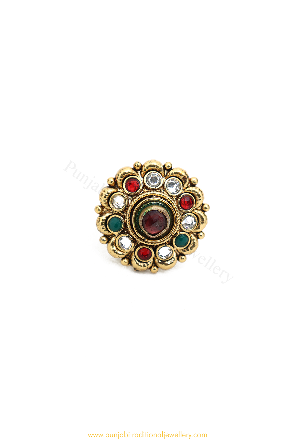 Gold Finished Navratan Kundan Ring By PTJ