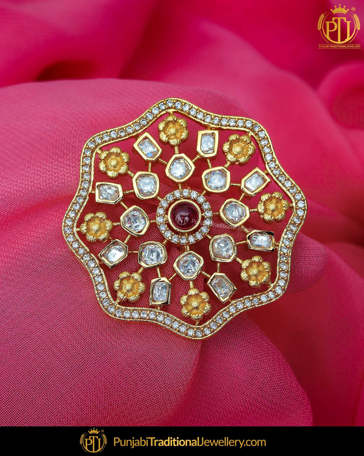 Gold Finished Rubby Kundan Ring | Punjabi Traditional Jewellery Exclusive