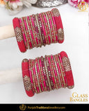 Hot Pink (For Both Hands) Glass Bangles Set | Punjabi Traditional Jewellery Exclusive