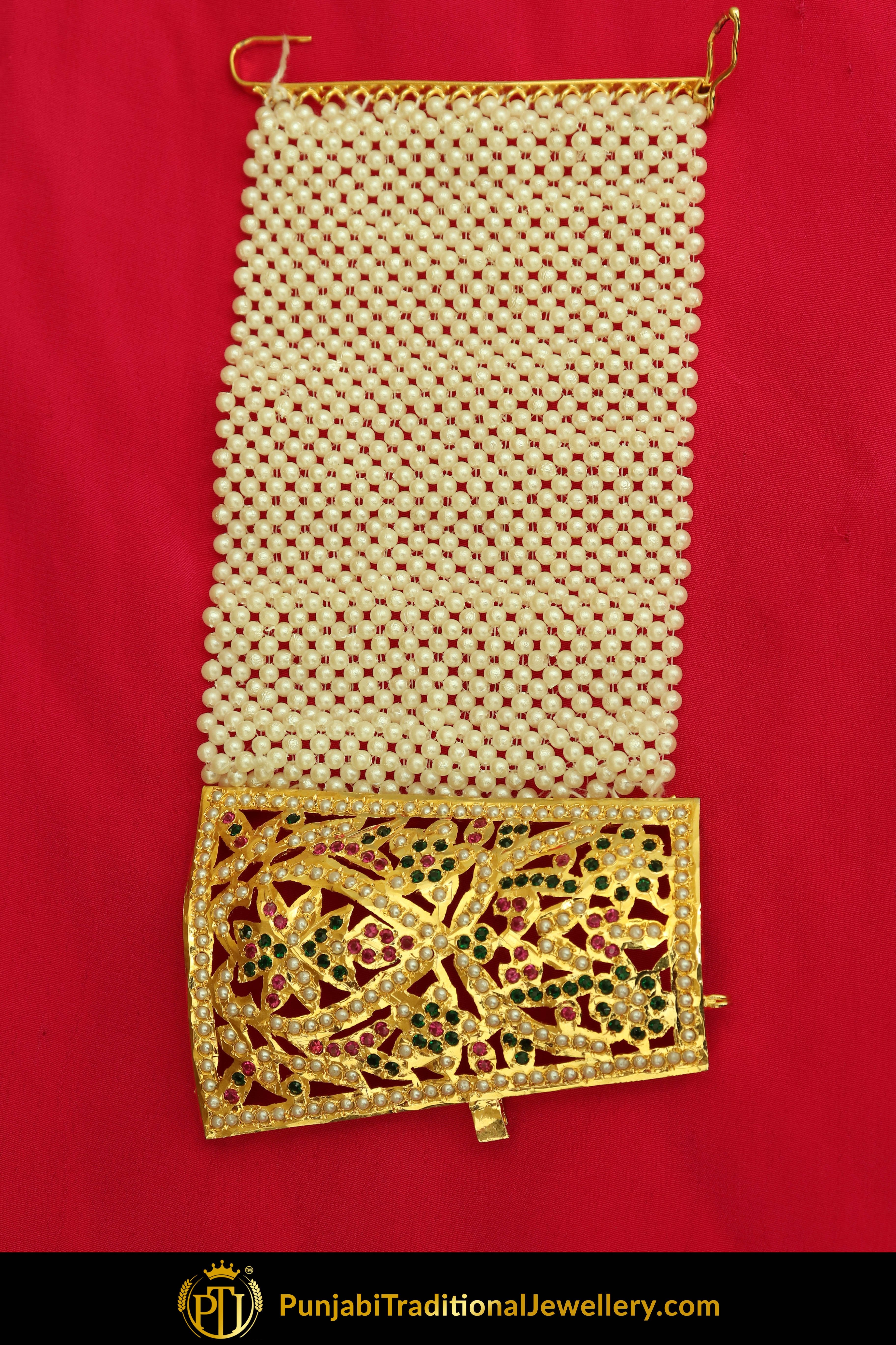 Lutfiyah Gold Finished Emerald Rubby Jadau Bracelet | Punjabi Traditional Jewellery Exclusive