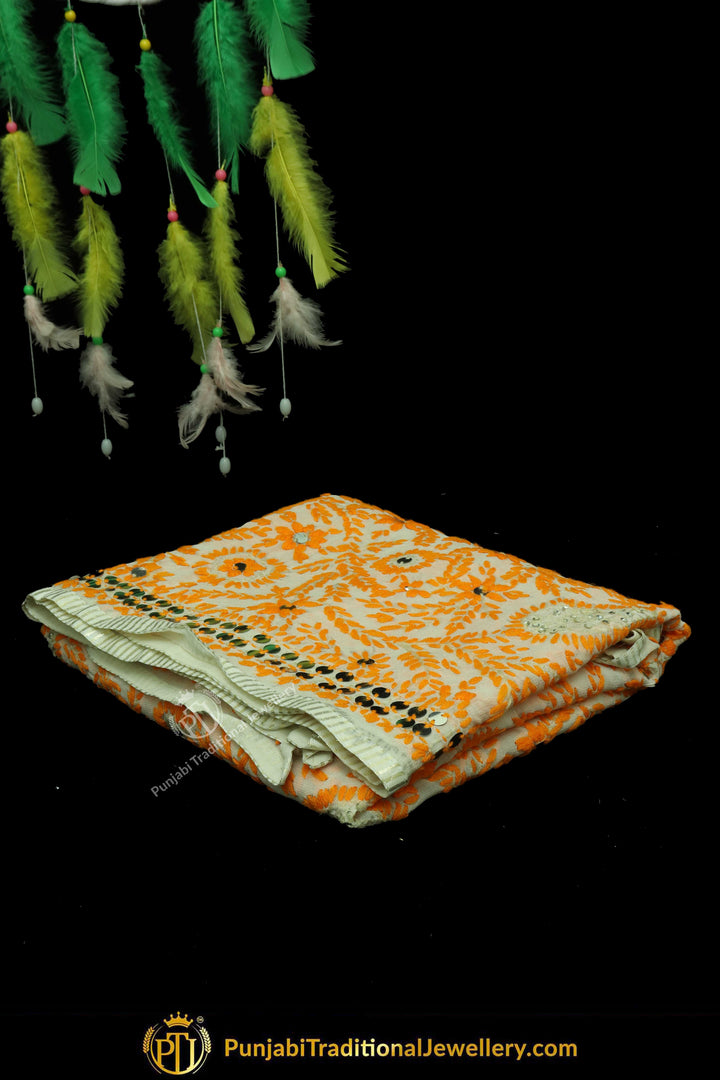 Orange Color Pure Phulkari Dupatta By Punjabi Traditional Jewellery