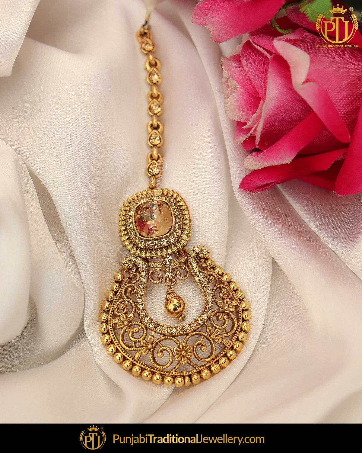 Gold Finished Champagne Stone Tikka | Punjabi Traditional Jewellery Exclusive