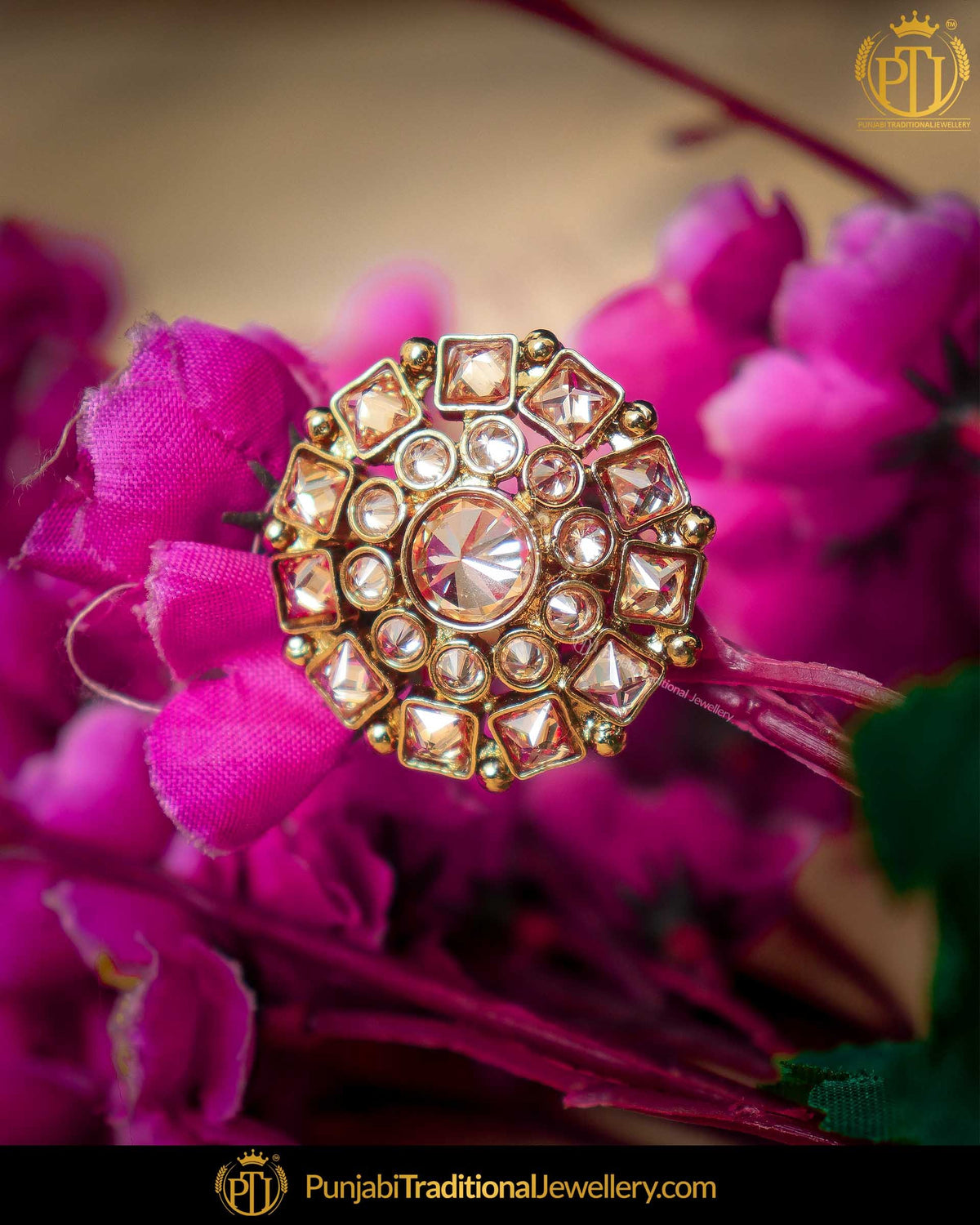 Gold Finished Champagne Stone Ring | Punjabi Traditional Jewellery Exclusive