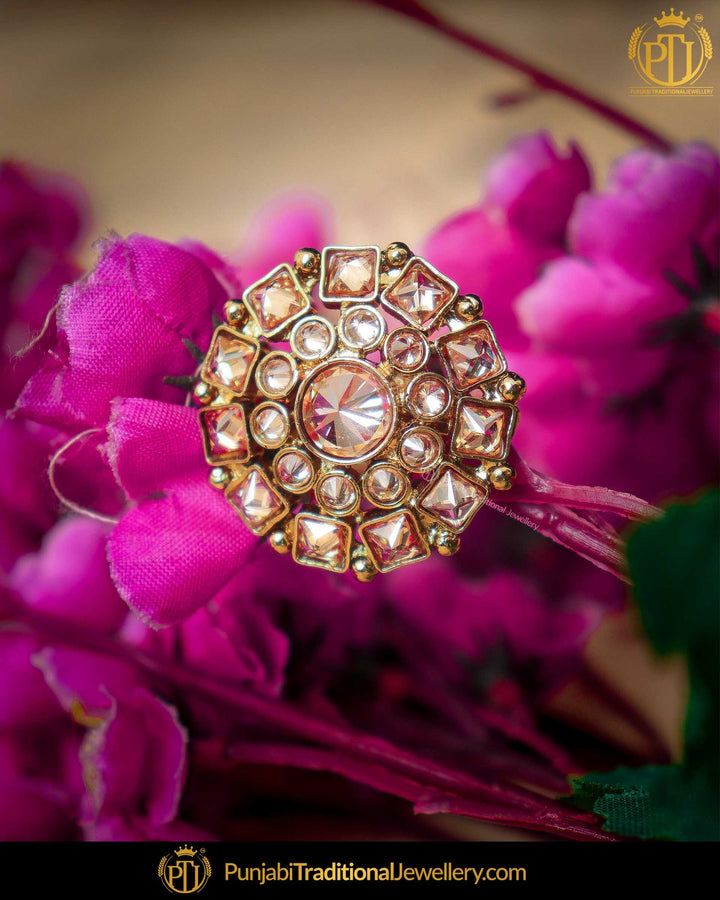 Gold Finished Champagne Stone Ring | Punjabi Traditional Jewellery Exclusive