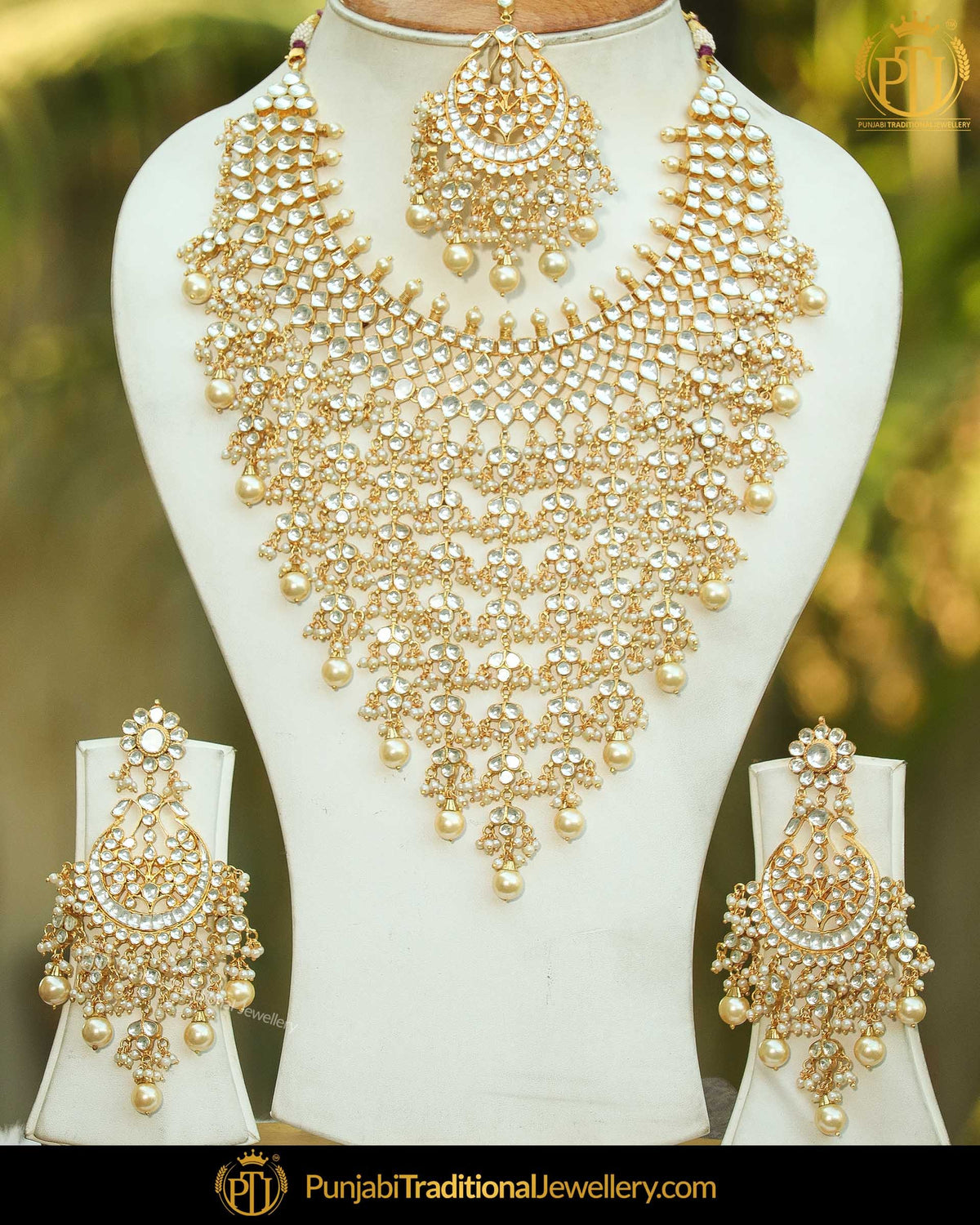 Gold Finished Pearl Kundan Necklace Set | Punjabi Traditional Jewellery Exclusive