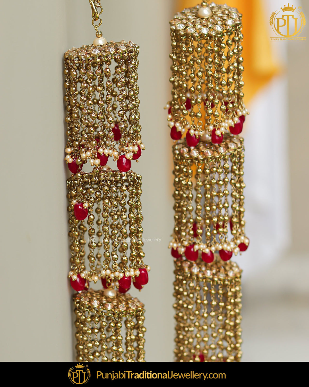 Gold Finished Champagne Stone Rubby Pearl Bridal Kalira